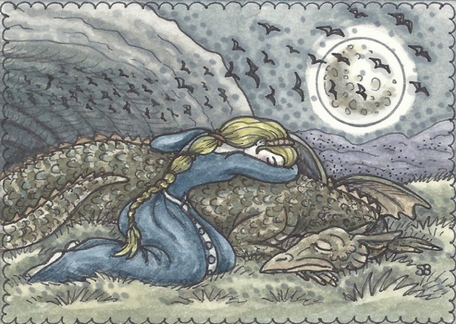 Dead Dragon Mourning Maiden Goth Woman Cemetery Cave Susan Brack Art Artist