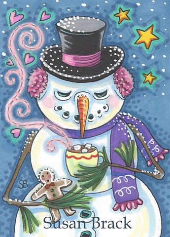 Christmas Snowman Holiday Mug Hot Chocolate Gingerbread Man Susan Brack Art