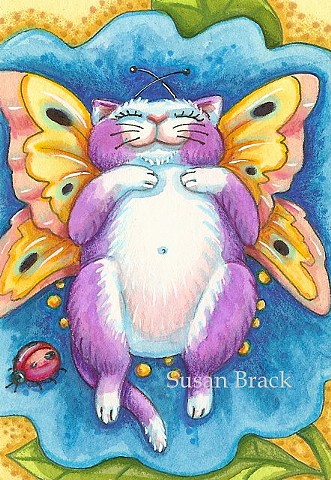 Cat Kitten Feline Fairy Butterfly Wings Fantasy Sun Bather Susan Brack Art
