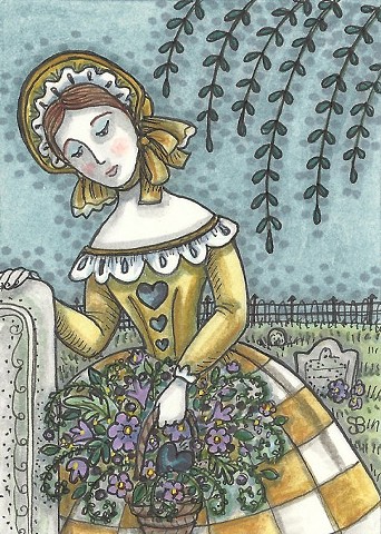 Mourning Cemetery Grave Plot Woman Grieving Susan Brack Art Illustration