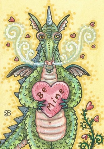 Dragon Love Lonely Hearts Valentine Medieval  Susan Brack Art Artist Fantasy Humor Cartoon