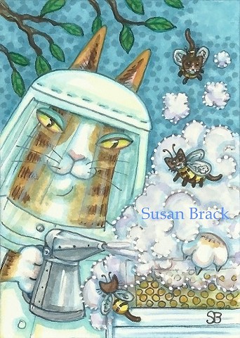 Hiss N' Fitz Cat Honey Bee Keeper Hive Bumblecat Honeybee Susan Brack Art Feline Humor
