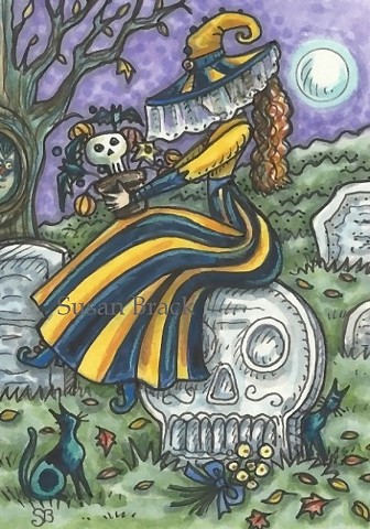Cemetery Mourning Halloween Witch grave Goth Gothic Susan Brack Art Illustration