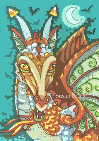 Dragon Candy Corn Halloween Medieval Susan Brack Art Illustration Artist Fantasy EBSQ