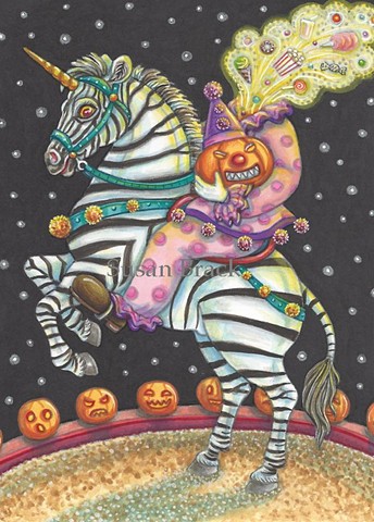 Circus Sleepy Hollow Headless Clown Horseman Zebra Halloween Susan Brack Art