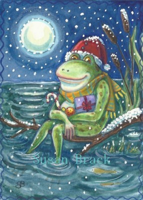 Christmas Frog Bullfrog Santa Holiday Whimsy Susan Brack
