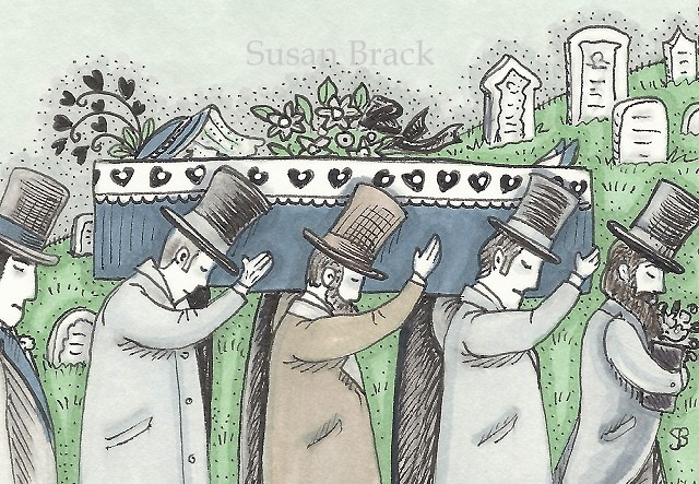 Merry Widow Funeral Suitors Cemetery Mourning Casket Pallbearer Susan Brack Art