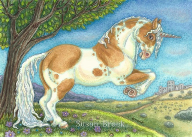 Unicorn Stallion Pinto Medieval Horse Painting Fantasy Susan Brack Art Artist Licensing