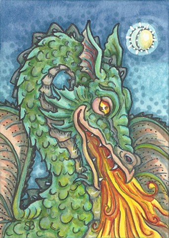 Fire Breathing Dragon Susan Brack Original Fantasy Art ACEO