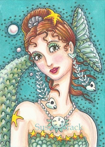 Mermaid Siren Woman Fish Bone Jewelry Fantasy Susan Brack Art Illustration License EBSQ