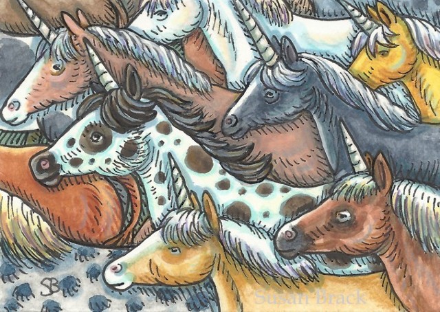 Unicorns Horse Herd Pony Wild Mustang Fantasy Susan Brack Folk Art illustration License