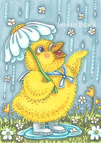 Easter Spring Baby Chick April Showers Umbrella Holiday Susan Brack Art License