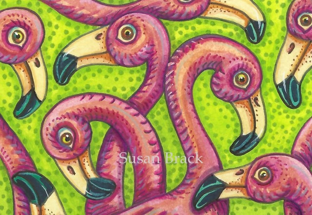 Pink Flamingo Birds Of A Feather Design Susan Brack Art Illustration License