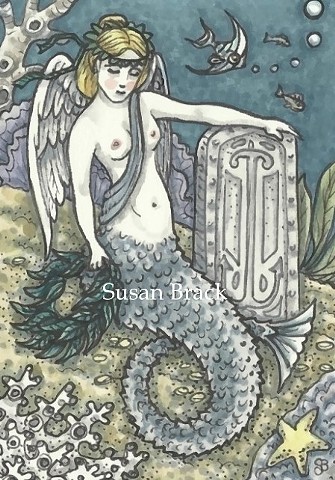 Sea Cemetery Mourning Sailor Mermaid Wreath Grave Goth Gothic Susan Brack Art Illustration