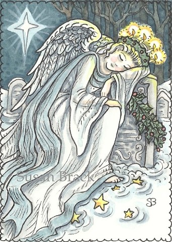 Cemetery Mourning Reclining Christmas Angel Woman Grave Susan Brack Art Religious EBSQ
