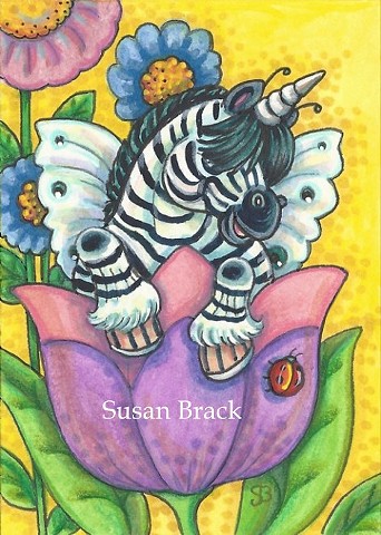 Unicorn Zebra Whimsynicker Fairy Pony Horsefly Horse Fantasy Susan Brack Art License