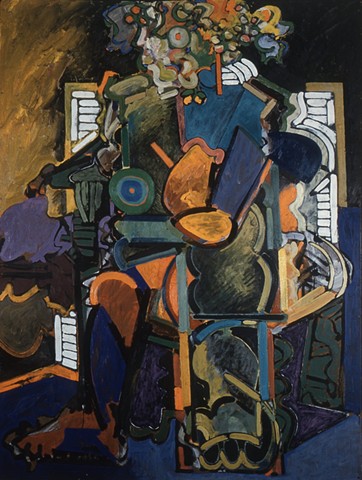 Seated Figure On Throne. 1989. 48in. x 64in. Oil and acrylic on board.