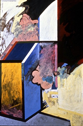 Heads And Box. 1986. 30in. x 48in. Oil and board.