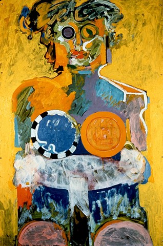 Seated Figure Driving. 1989. 48in. x 62in. Oil and acrylic on board.