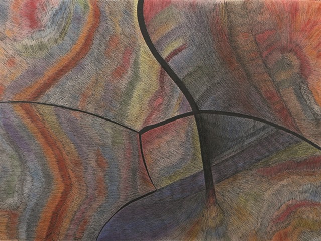 Abstract india ink drawing with pastel and pencil on paper