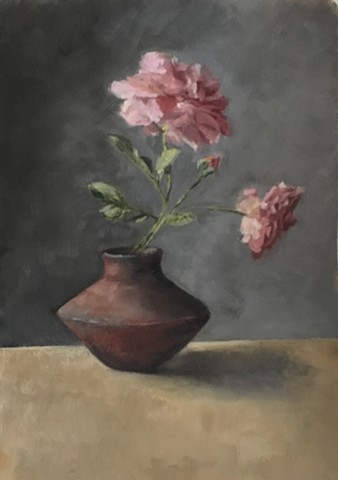 Roses in Clay Vase