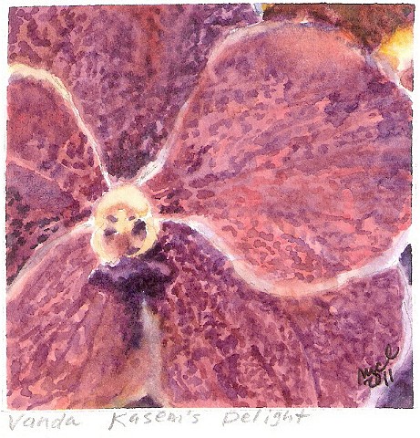 watercolor painting of vanda orchid by M Christine Landis