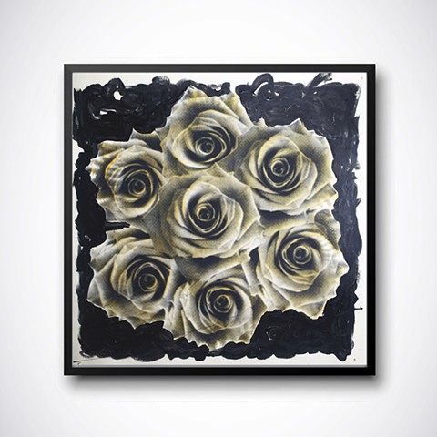 BLack Roses 
Silk Screen ,Acrylic on Paper 
24x24in.