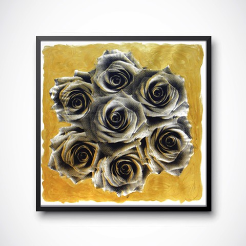 Gold Roses 
Silk Screen ,Acrylic on Paper 
24x24in.