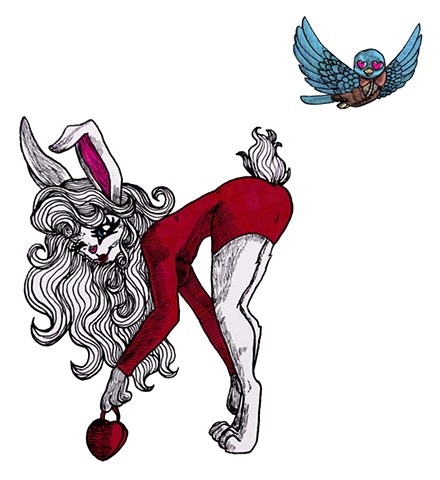 Pinup Bunny and Bluebird