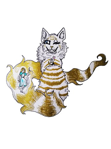 Cheshire Cat With Alice and White Rabbit