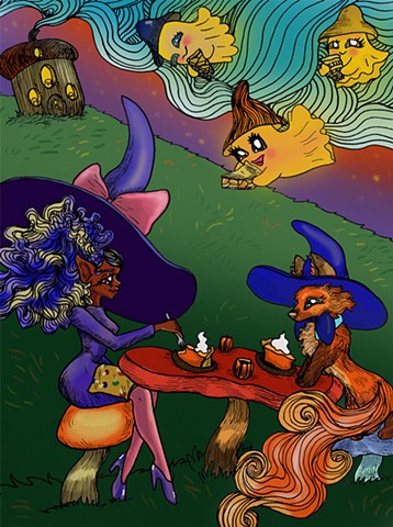Mushroom Witch and Red Fox Familiar