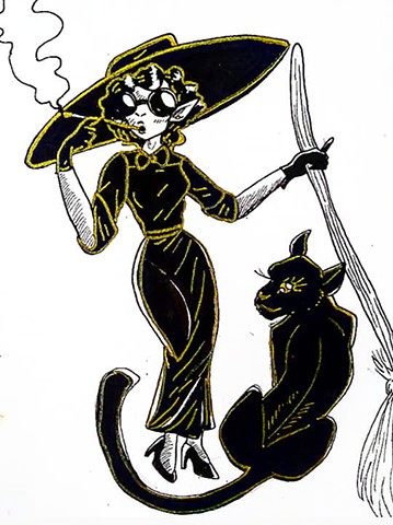 1930s Witch and Panther Familiar