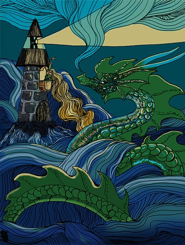 March Dragon and Princess (Lighthouse Rapunzel)
