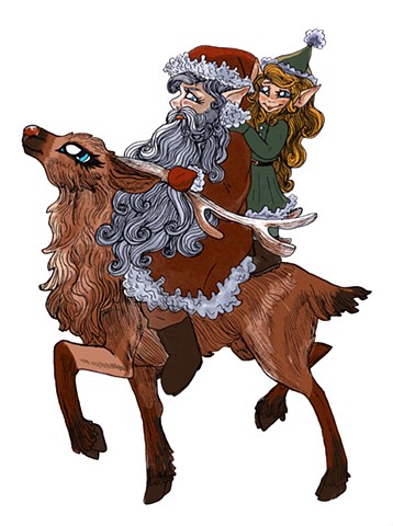 Santa on Reindeer With Elf