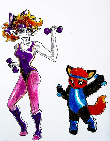 1980s Aerobics Witch and Red Panda Familiar
