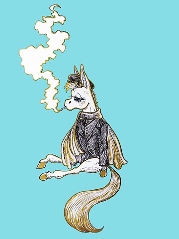 Tommy the Pony Blinder (With Cigarette and Blue Background)