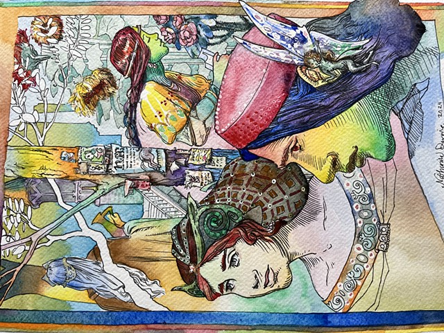 Colorful News, 2024 watercolor & pen on paper. 11” x 15” 