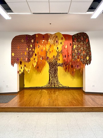 Fall Tree Decor, fabric glue and cardboard