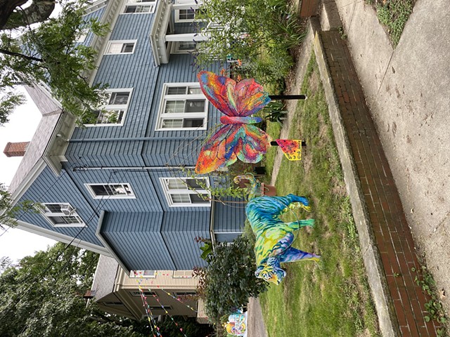 Butterfly set up at 1 Powder House Terrace Somerville MA 2021. Shown at "Big Gay Dance Party" in Central Square spring 2021. and shown in "Pop Art" in Davis Square summer 2021