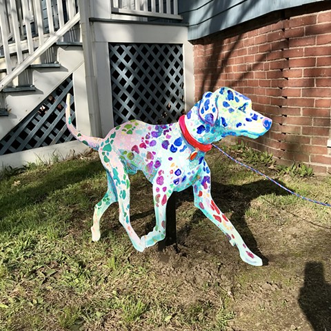 Dalmatian, an Addison to the "Puppies are furrrrrever!" Summer 2020 Installation at the corner of Powder House Terrace and Kidder St. Somerville, MA.