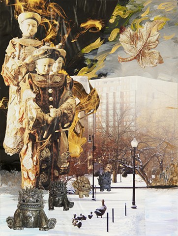 A Walk in the Park, mixed media collage on paper, 11 x 15", 2005
