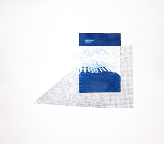 Chine-collé with cyanotype Half of this is everything you taught me