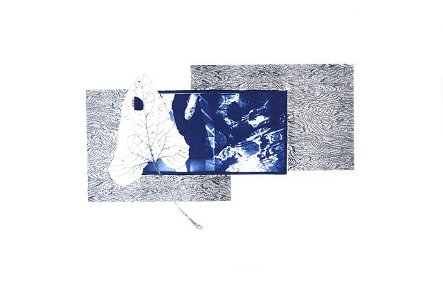 Chine-collé with cyanotype Half of this is everything you taught me