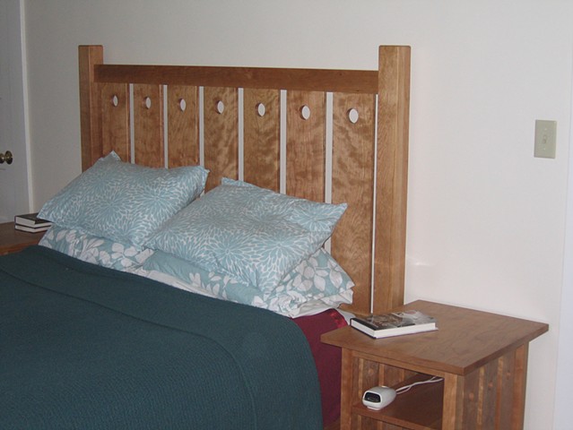 Curly cherry bed with matching night tables