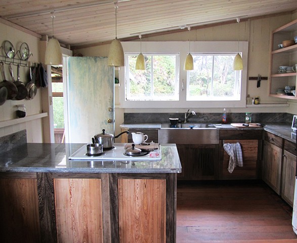 Hawaiian rainforest kitchen with sinker cypress cabinets