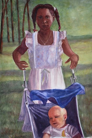 black girl, white baby, wedding, stroller