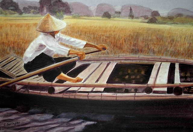 boat, woman, Vietnam, Hanoi, river