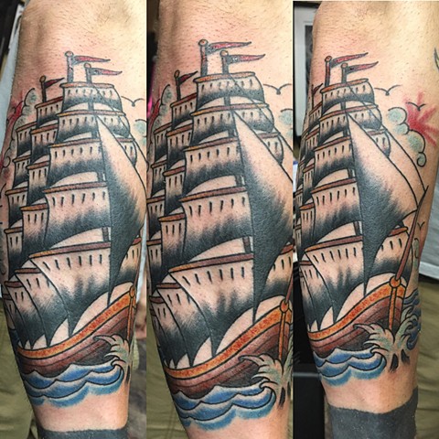 traditional clipper ship tattoo