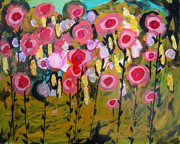impressionistic painting, modern impressionism, kelsey mcdonnell, four years of flowers, pink flower painting, pink flower painting, wyoming artist, wyoming art
