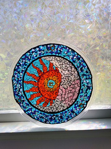Moon and Sun Stained Glass Mosaic Plate -The Guardian